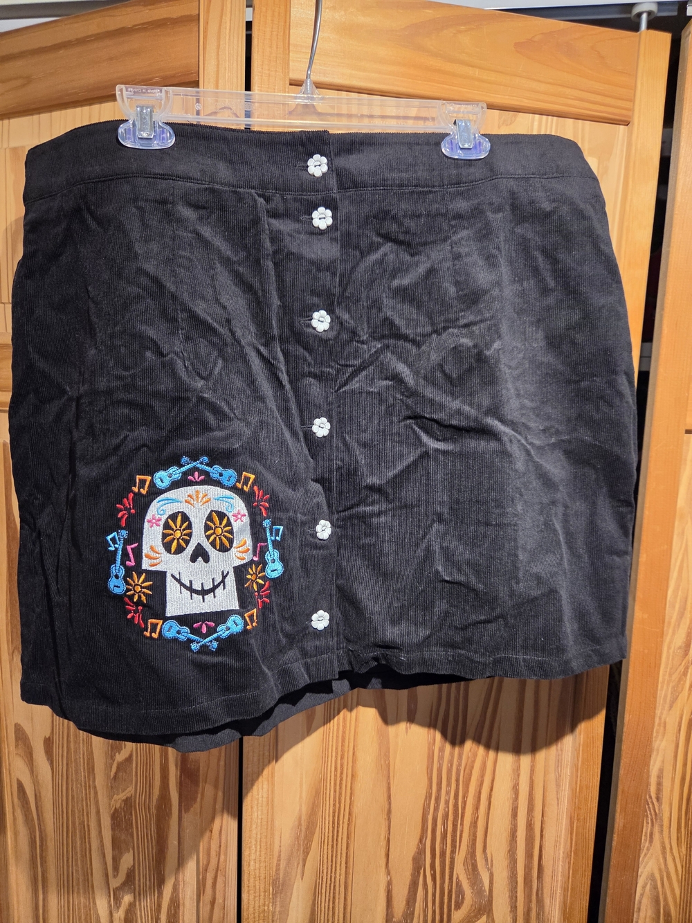 Disney Coco For Unique Vintage Black Embroidered Button-Front Skirt